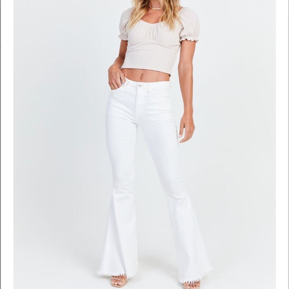 Show Me Your Mumu Flared White Jeans